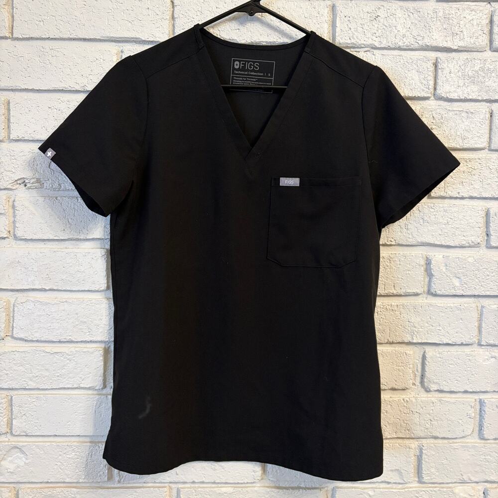 Figs Technical Collection Catarina Sz s Black VNeck Short Sleeve Scrub Top